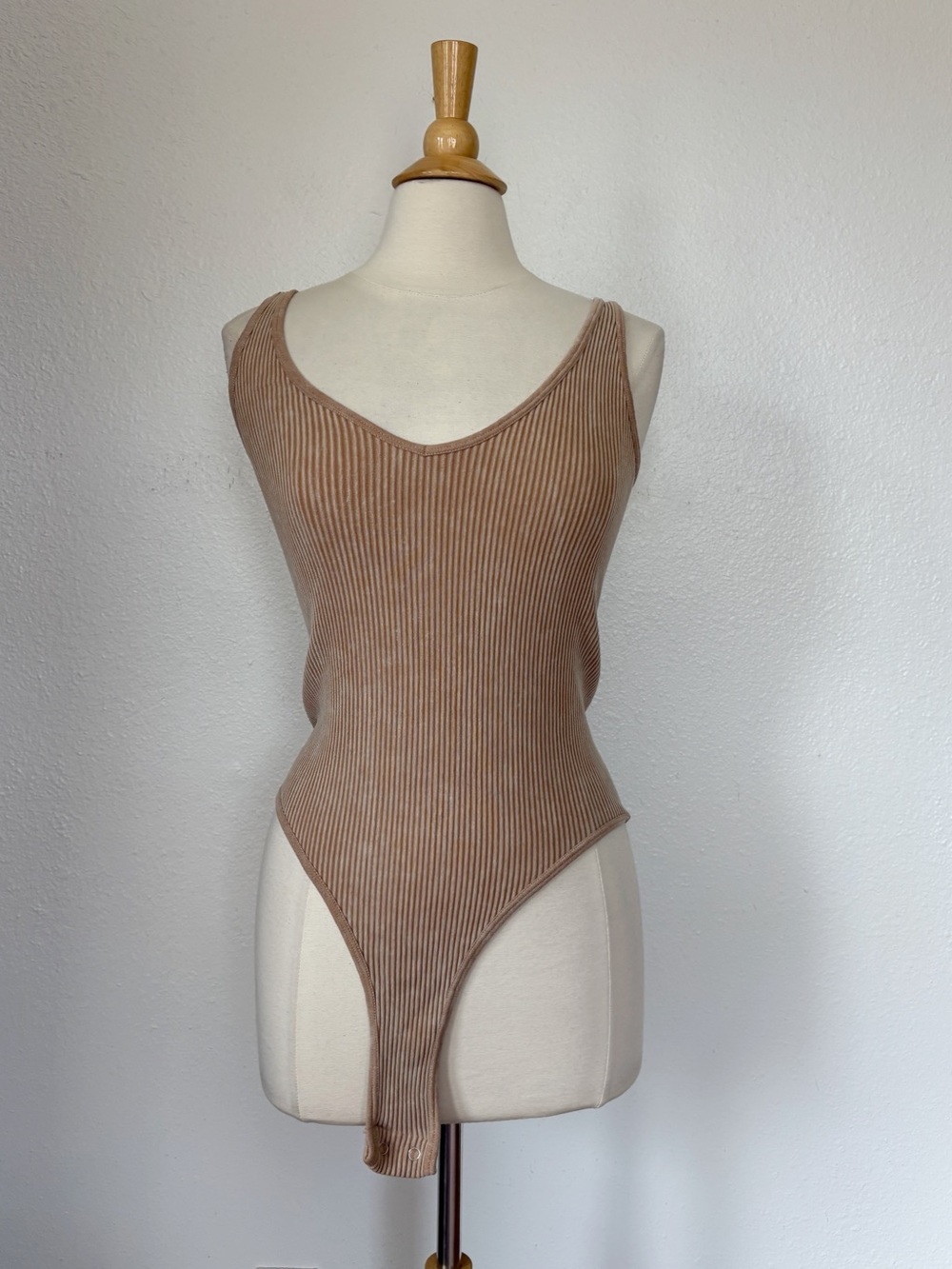 Solid Beige Sleeveless Fitted Bodysuit